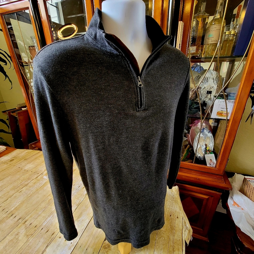 Chaps Ralph Lauren Men's Quarter Zip Houndstooth  Sweater in Grey Size Sz Small